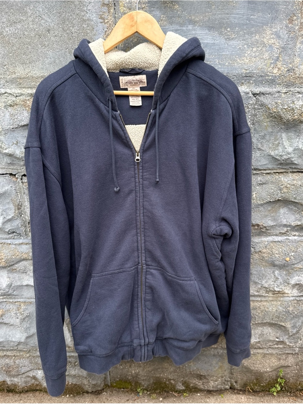 L.L.Bean Katahdin Iron Works Sweatshirt Men 2XL Blue Hooded Fleece Lined Cotton